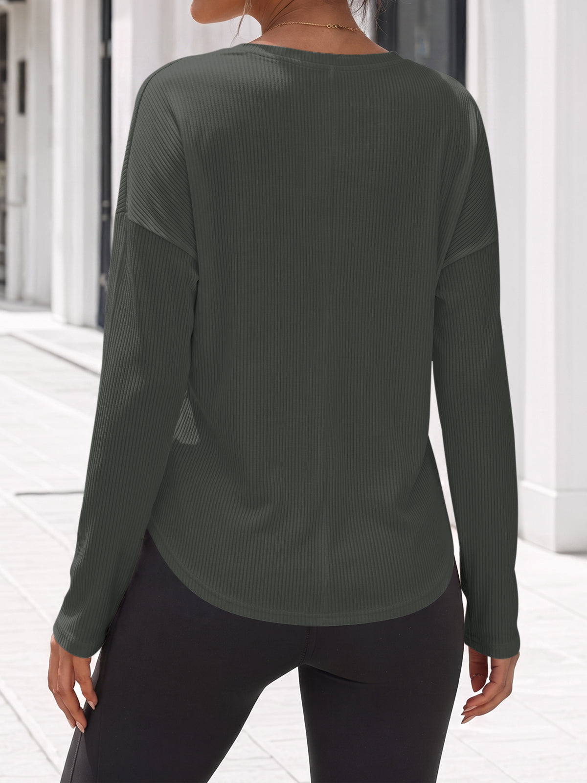 Solid Ribbed Knit Henley Shirts - Fisoew