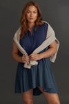 Fisoew Women's Dark Blue Oversized Patchwork Mini Dress - Fisoew