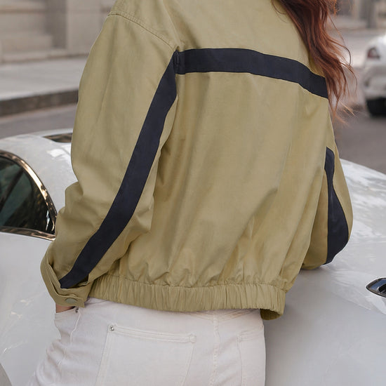 Lightweight Crop Color Block Jacket - Fisoew