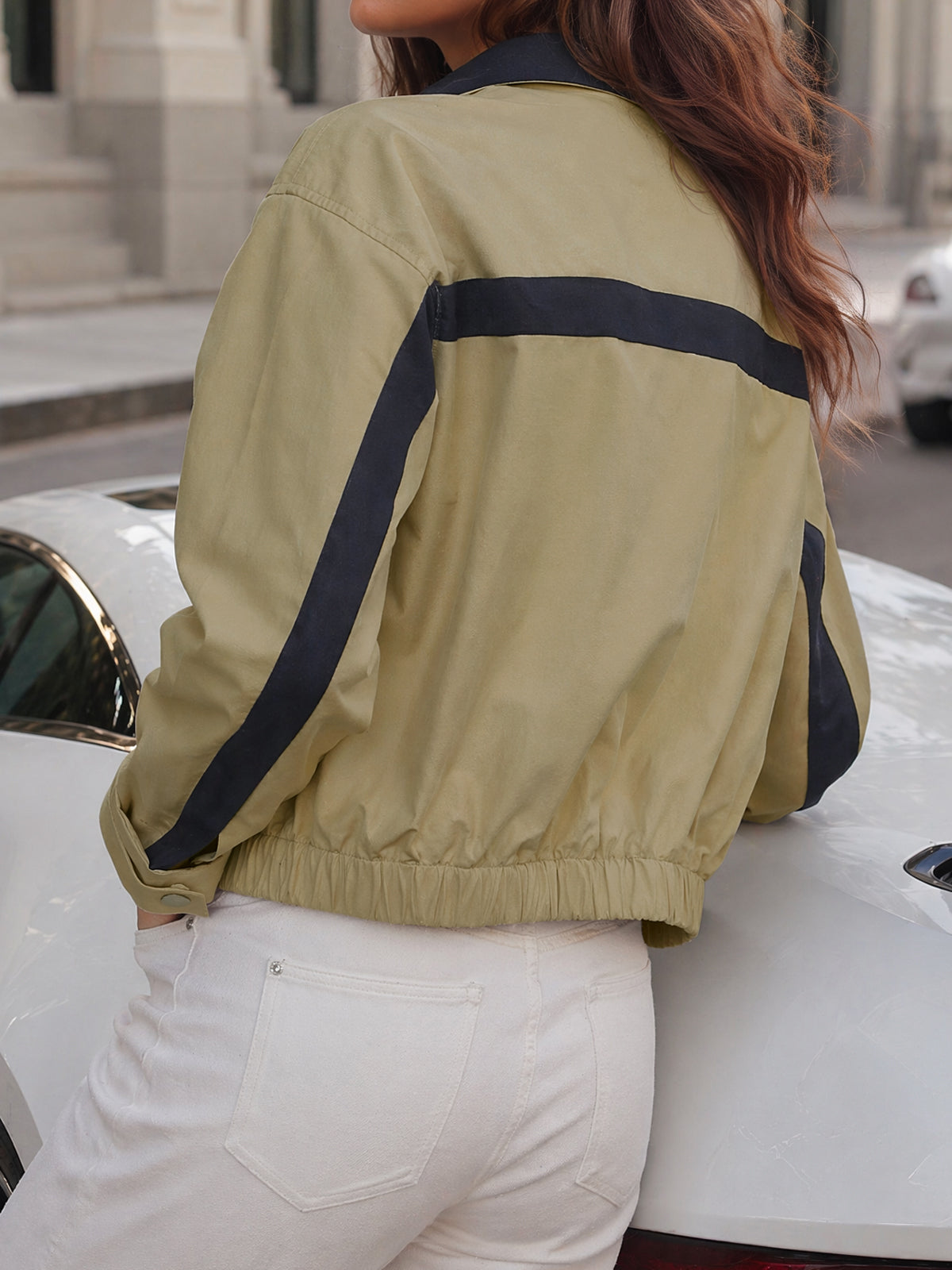Lightweight Crop Color Block Jacket - Fisoew