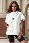 Fisoew Women‘s White Oversized Half Zip Hoodies - Fisoew
