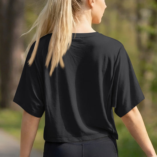 Fisoew Women's Black Oversized Crop Tops Summer T-Shirt - Fisoew