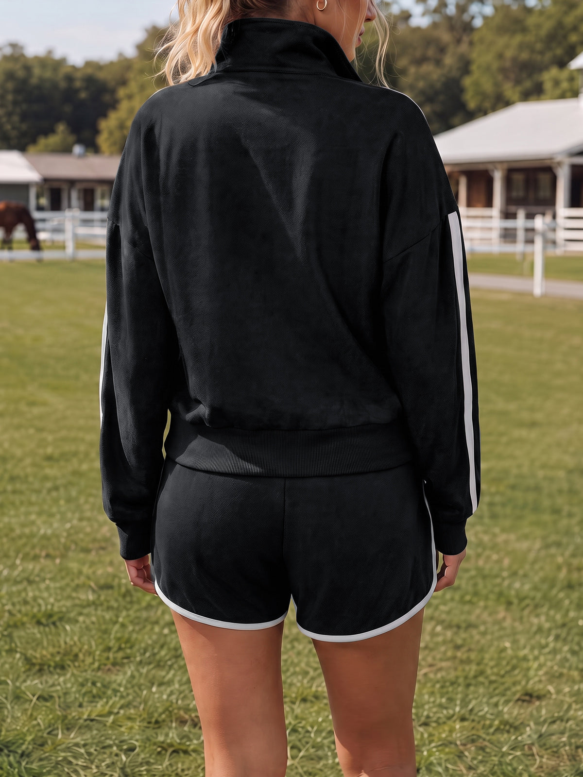 Outfits Zip Up Jacket With Shorts Sets - Fisoew