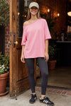 Fisoew Women's Pink Off The Shoulder Tops Oversized  T-Shirts - Fisoew