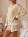 Plaid Sweatshirt With Drawstring Short Sets