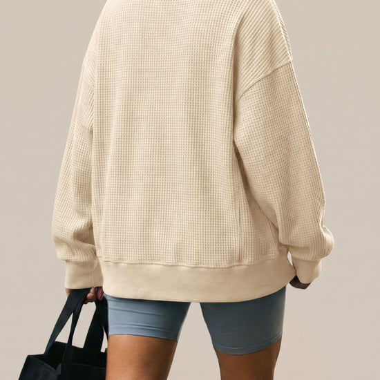 Waffle Knit Button Henley Pullover Sweatshirt - Fisoew