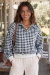 Plaid Print Lapel Neck Crop Sweatshirts