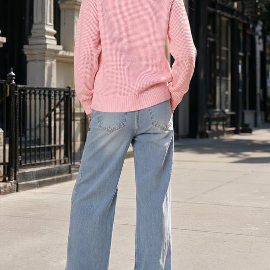 Zip Waffle Knit Long Sleeve Pullover - Fisoew