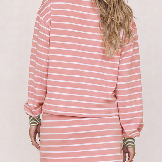 Striped Long Sleeve Crop Tops With Skort Sets - Fisoew