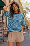 Round Neck Striped Short Sleeve Crop T-shirts