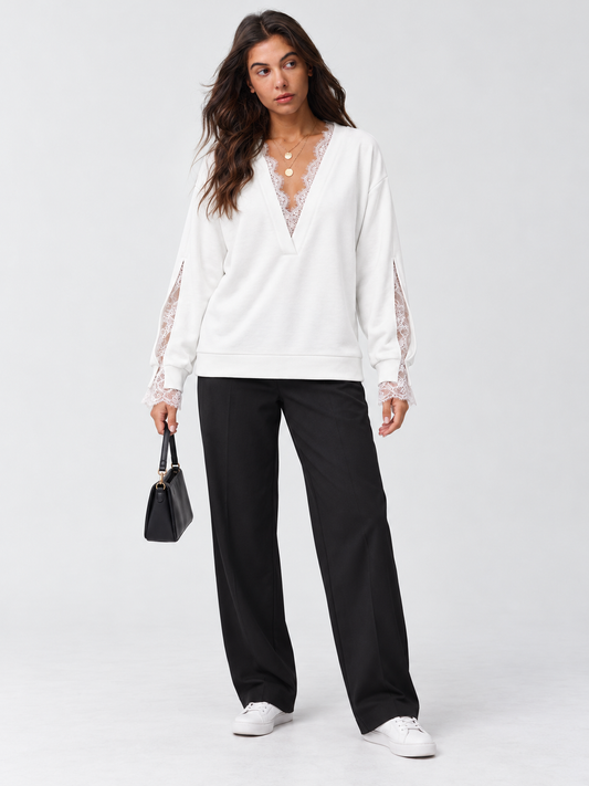 Oversized Deep V Neck Lace T-Shirts