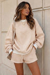 Striped Mock Neck Tops With Short Sets