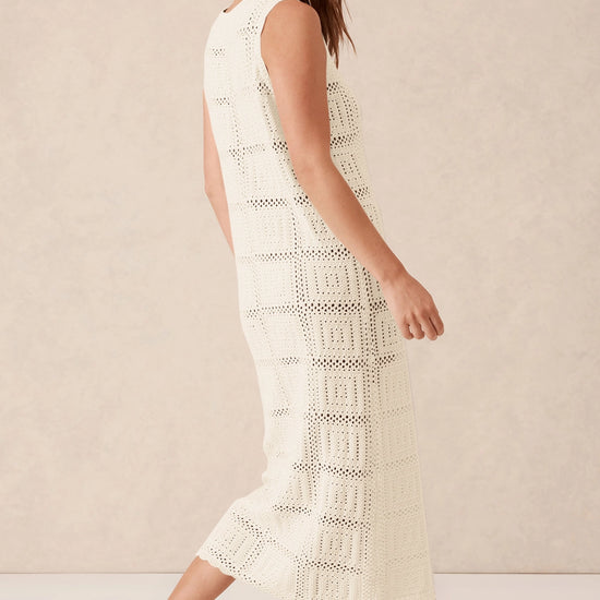Fisoew Women's Beige Boho Knit Sleeveless Dress - Fisoew