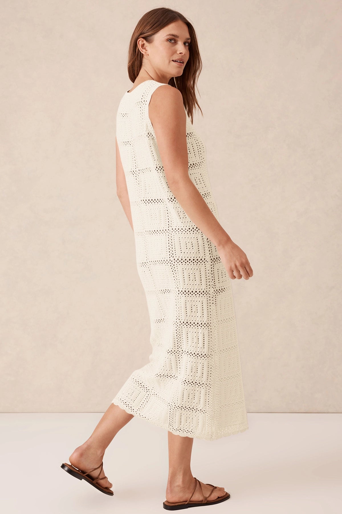 Fisoew Women's Beige Boho Knit Sleeveless Dress - Fisoew