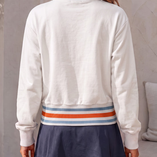 Half Zip Stripe Crop Sweatshirts - Fisoew