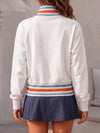 Half Zip Stripe Crop Sweatshirts - Fisoew