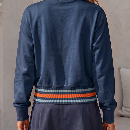 Half Zip Stripe Crop Sweatshirts - Fisoew