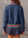 Half Zip Stripe Crop Sweatshirts - Fisoew