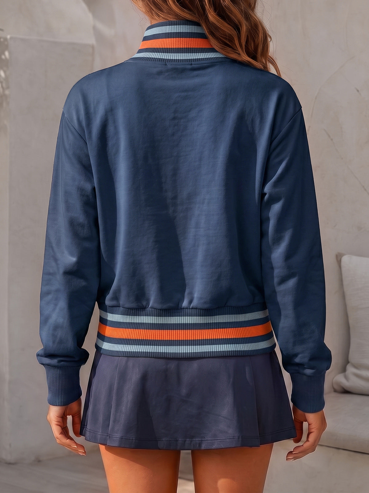 Half Zip Stripe Crop Sweatshirts - Fisoew