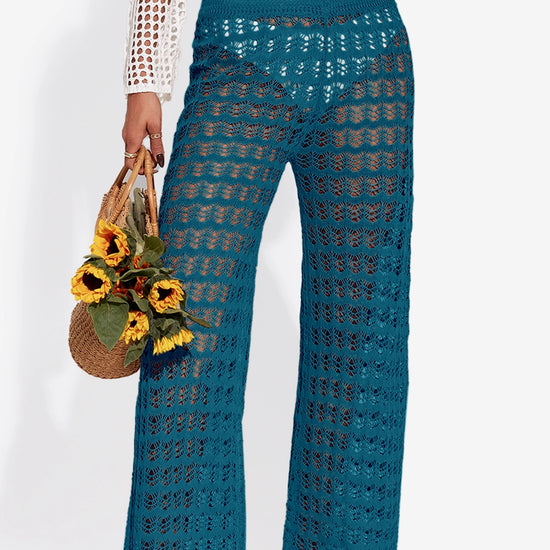Fisoew Women¡®s Navy Crochet Sheer Mesh Cover Up Pants - Fisoew