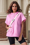 Fisoew Women‘s Pink Oversized Half Zip Hoodies - Fisoew