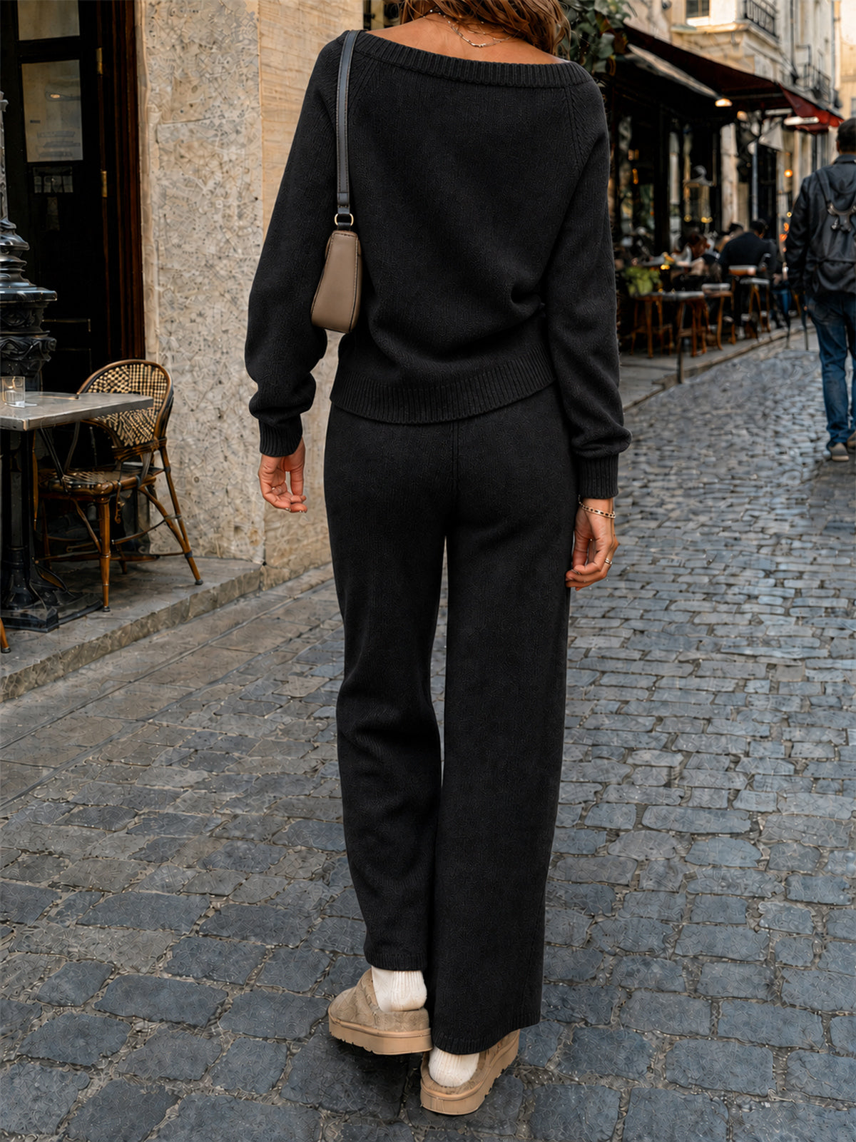 Off-Shoulder Sweaters With Drawstring Pants Set - Fisoew
