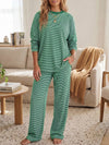 Striped Long Sleeve Top With Wide Leg Pants Set - Fisoew