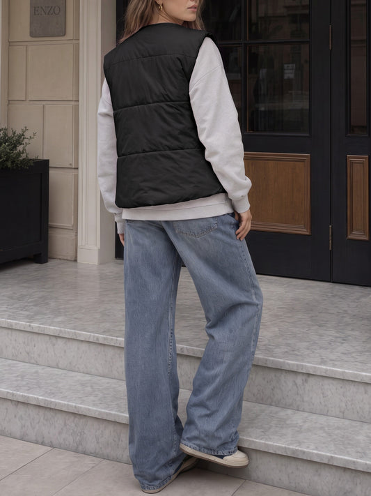 Cropped Puffer Zip Up with Pockets Vests