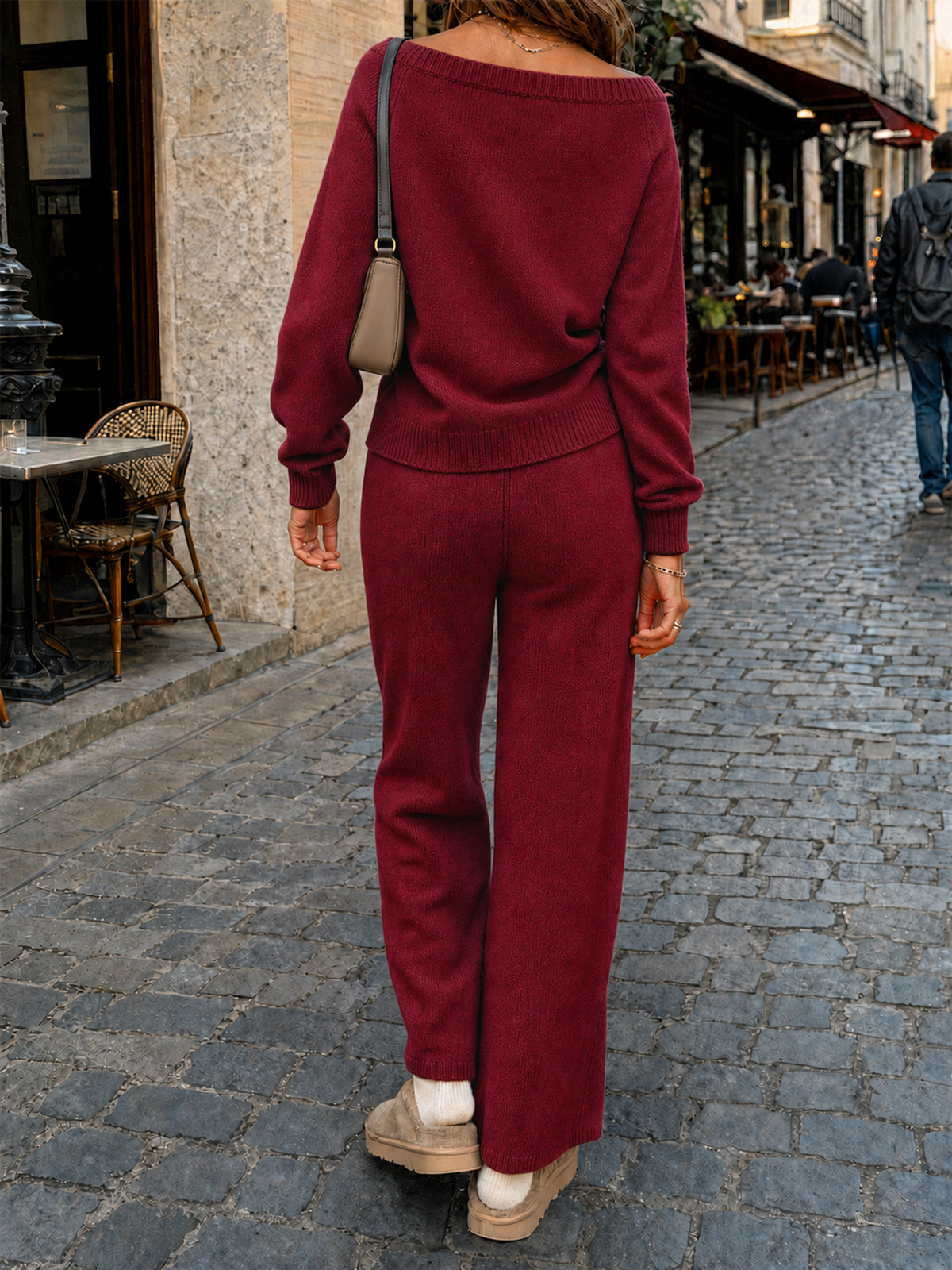 Off-Shoulder Sweaters With Drawstring Pants Set - Fisoew