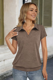 Fisoew Women's Khaki Short Sleeve Polo Shirts