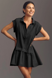 Fisoew Women's Black Oversized Patchwork Mini Dress - Fisoew