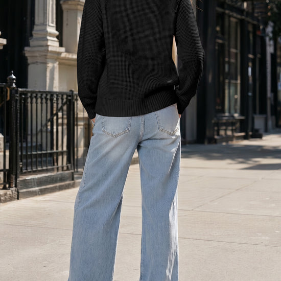 Zip Waffle Knit Long Sleeve Pullover - Fisoew