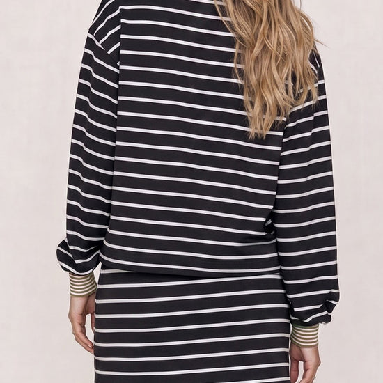Striped Long Sleeve Crop Tops With Skort Sets - Fisoew