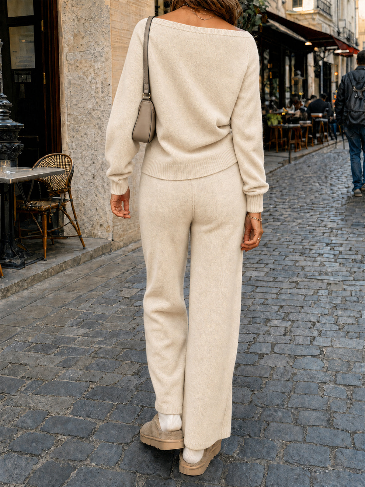 Off-Shoulder Sweaters With Drawstring Pants Set - Fisoew