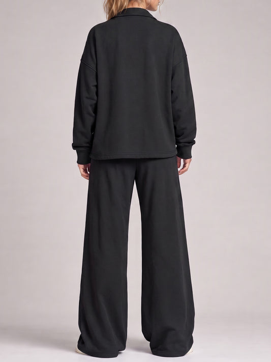 V Neck Pullover With Wide Leg Pants Sets