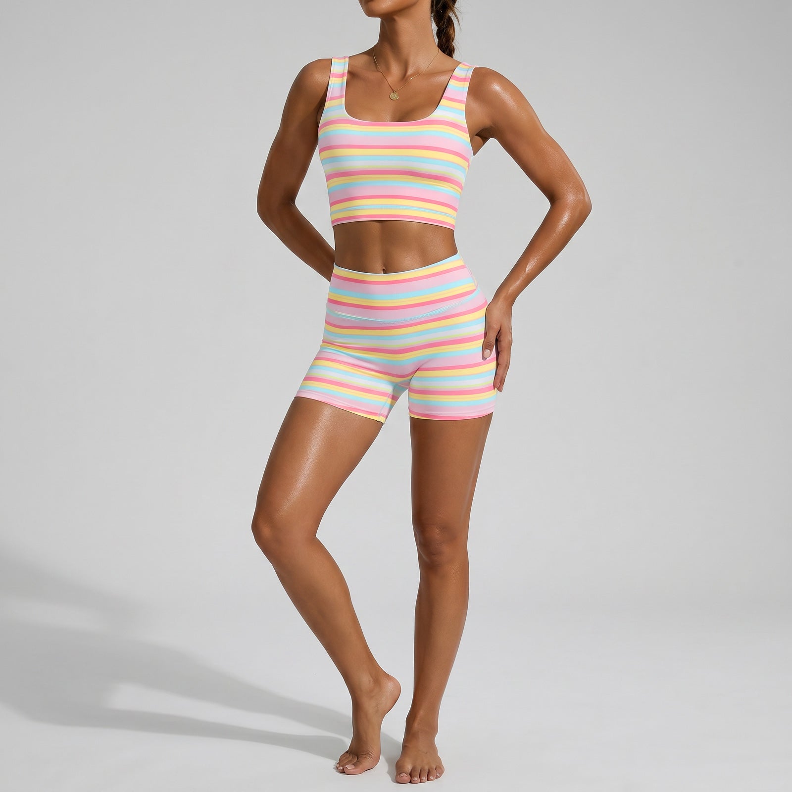 Ranbow Tank Top With Shorts Set - Fisoew