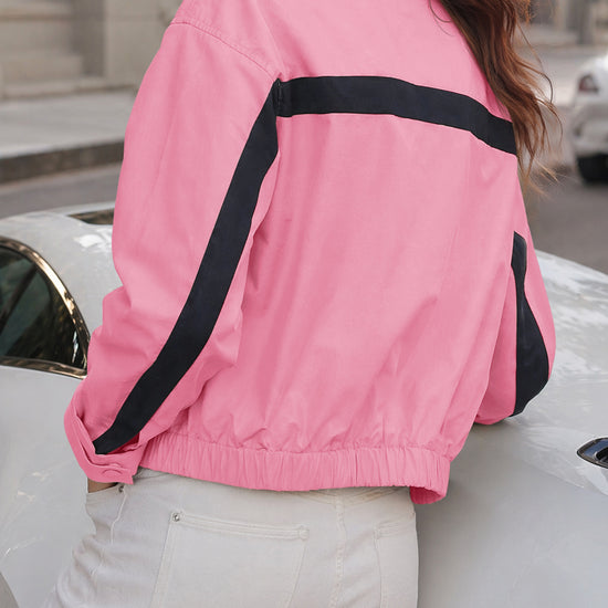 Lightweight Crop Color Block Jacket - Fisoew