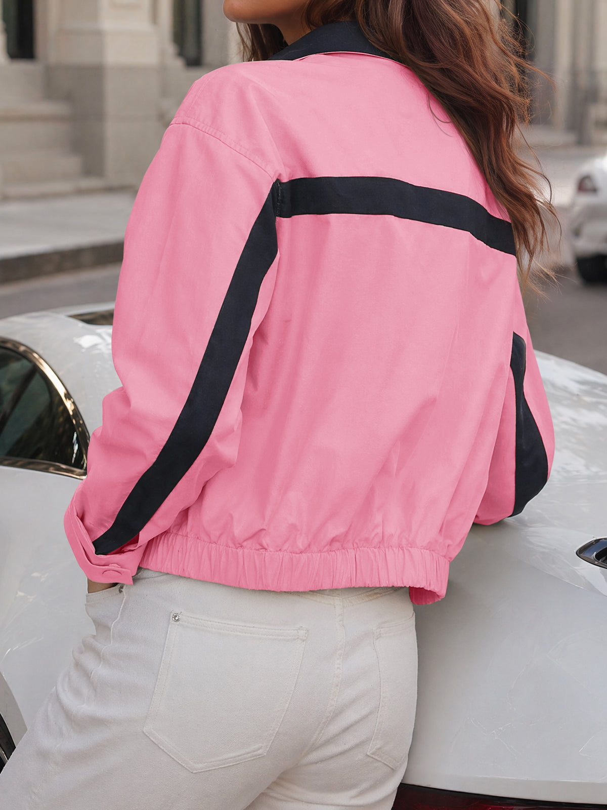 Lightweight Crop Color Block Jacket - Fisoew