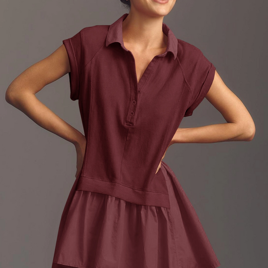 Fisoew Women's Burgundy Oversized Patchwork Mini Dress - Fisoew