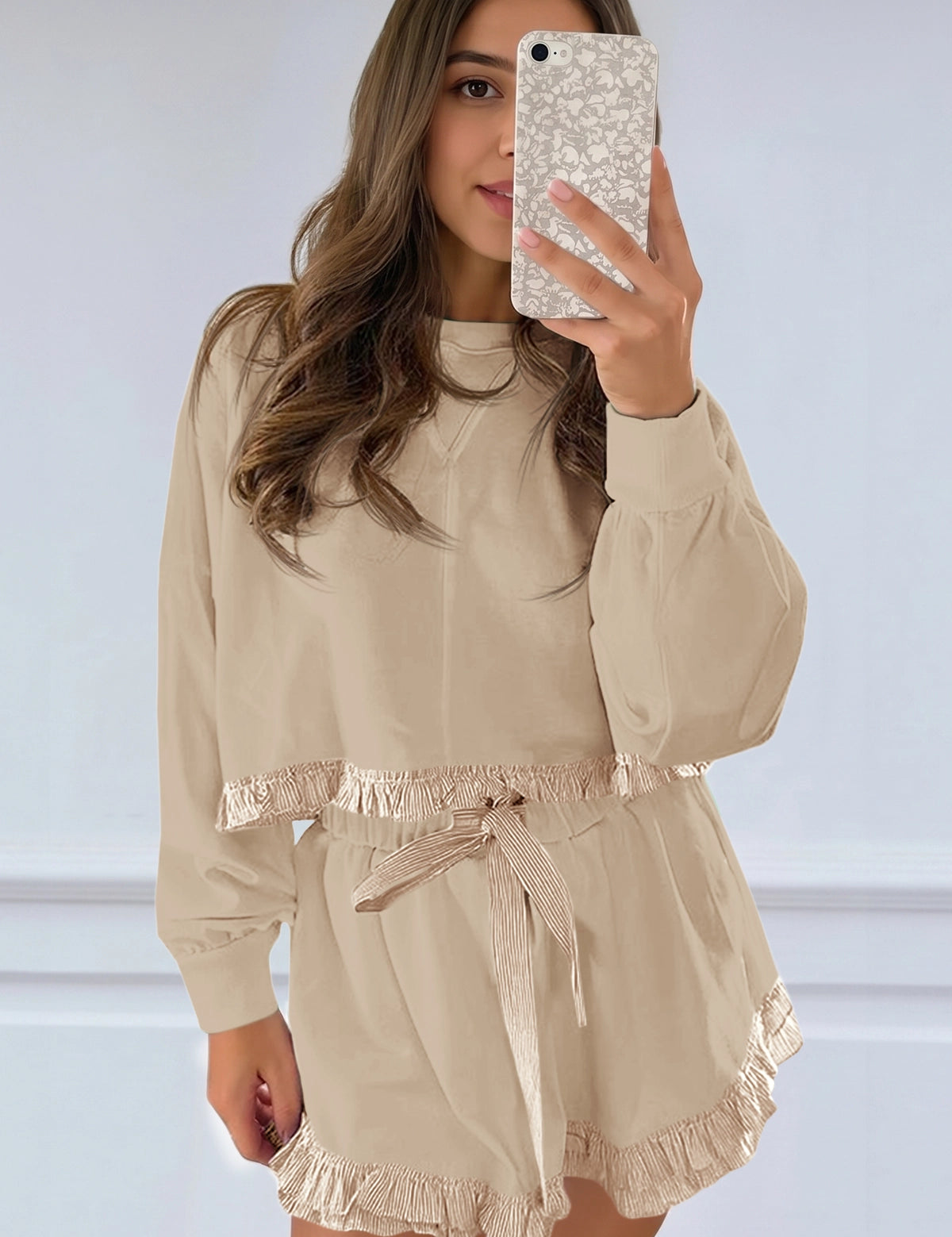 Women's Khaki Color Block 2 Piece Lounge Sets Fisoew - Fisoew