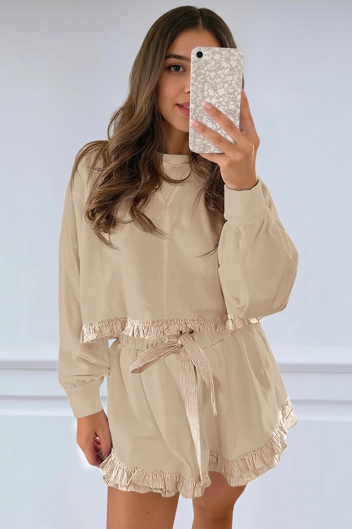 Women's Khaki Color Block 2 Piece Lounge Sets Fisoew - Fisoew