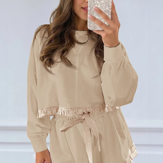 Women's Khaki Color Block 2 Piece Lounge Sets Fisoew - Fisoew