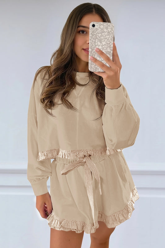 Women's Khaki Color Block 2 Piece Lounge Sets Fisoew - Fisoew