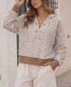 V Neck Striped Cropped Hoodies