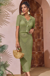 Fisoew Women's Green Crochet Beach 2 Piece Outfits - Fisoew