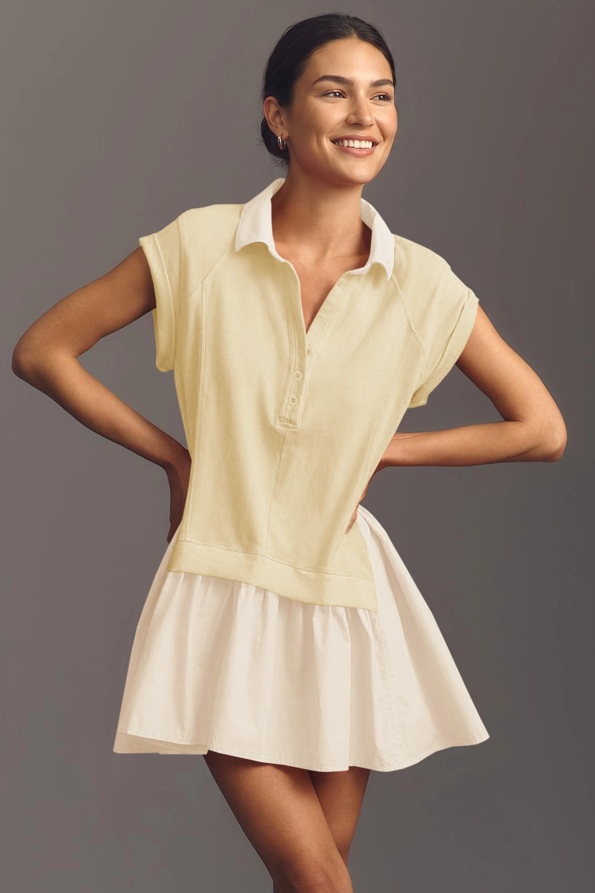 Fisoew Women's Khaki Oversized Patchwork Mini Dress - Fisoew