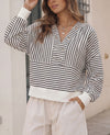 V Neck Striped Cropped Hoodies