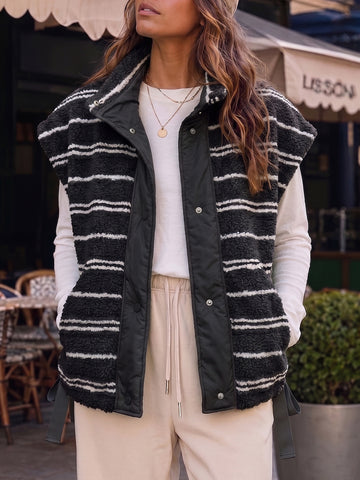 Fuzzy Fleece Striped Sleeveless Sherpa Vests
