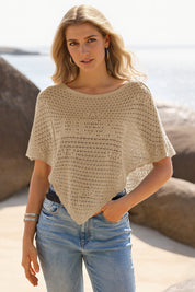 Fisoew Women's Khaki Sheer Shawl Boho Crochet Cover Ups - Fisoew
