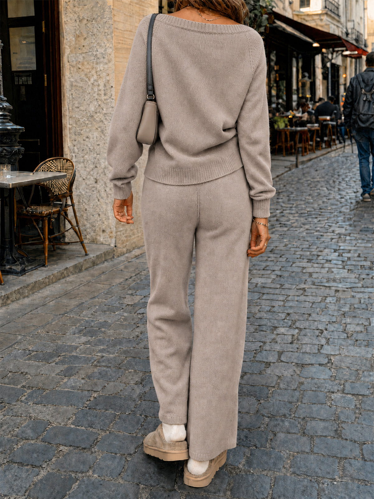 Off-Shoulder Sweaters With Drawstring Pants Set - Fisoew